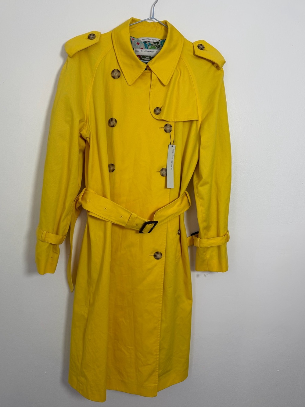 Perry Ellis Bright Yellow Double-Breasted Trench Coat Size 10 Coat - Picture 5 of 13